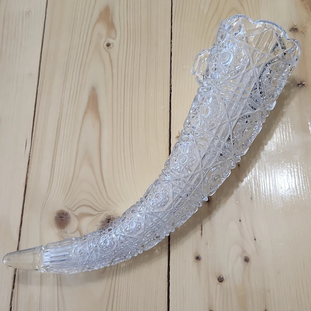 EAPG Glass Hanging Cornucopia Horn Vase Epergne Hobstar Daisy